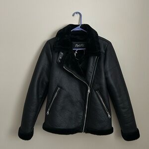 Nanette Lepore Faux Leather Bomber Jacket Faux Fur Lined Size Small